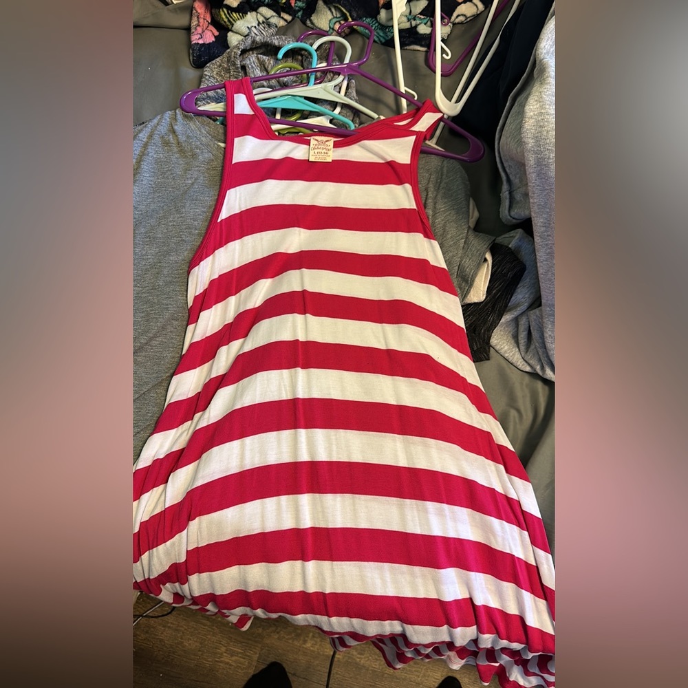Faded glory pink and white striped sleeveless dress